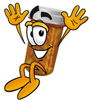 Clip Art Graphic of a Medication Prescription Pill Bottle Cartoon Character Jumping