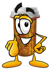 Clip Art Graphic of a Medication Prescription Pill Bottle Cartoon Character Pointing at the Viewer