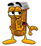 Clip Art Graphic of a Medication Prescription Pill Bottle Cartoon Character Whispering and Gossiping