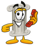 Clip Art Graphic of a Pillar Cartoon Character Holding a Telephone