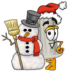 Clip Art Graphic of a Pillar Cartoon Character With a Snowman on Christmas