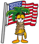 Clip Art Graphic of a Tropical Palm Tree Cartoon Character Pledging Allegiance to an American Flag
