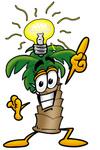 Clip Art Graphic of a Tropical Palm Tree Cartoon Character With a Bright Idea