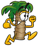 Clip Art Graphic of a Tropical Palm Tree Cartoon Character Running