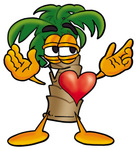Clip Art Graphic of a Tropical Palm Tree Cartoon Character With His Heart Beating Out of His Chest