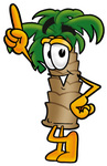 Clip Art Graphic of a Tropical Palm Tree Cartoon Character Pointing Upwards