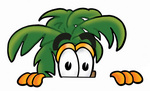 Clip Art Graphic of a Tropical Palm Tree Cartoon Character Peeking Over a Surface