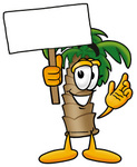 Clip Art Graphic of a Tropical Palm Tree Cartoon Character Holding a Blank Sign