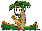 Clip Art Graphic of a Tropical Palm Tree Cartoon Character Rowing a Boat