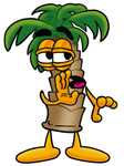 Clip Art Graphic of a Tropical Palm Tree Cartoon Character Whispering and Gossiping