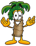 Clip Art Graphic of a Tropical Palm Tree Cartoon Character With Welcoming Open Arms