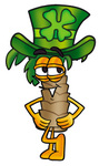 Clip Art Graphic of a Tropical Palm Tree Cartoon Character Wearing a Saint Patricks Day Hat With a Clover on it
