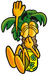 Clip Art Graphic of a Tropical Palm Tree Cartoon Character Plugging His Nose While Jumping Into Water