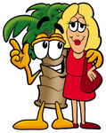 Clip Art Graphic of a Tropical Palm Tree Cartoon Character Talking to a Pretty Blond Woman