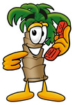 Clip Art Graphic of a Tropical Palm Tree Cartoon Character Holding a Telephone