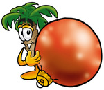 Clip Art Graphic of a Tropical Palm Tree Cartoon Character Standing With a Christmas Bauble