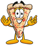 Clip Art Graphic of a Cheese Pizza Slice Cartoon Character With Welcoming Open Arms