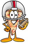 Clip Art Graphic of a Cheese Pizza Slice Cartoon Character in a Helmet, Holding a Football