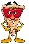 Clip Art Graphic of a Cheese Pizza Slice Cartoon Character Wearing a Red Mask Over His Face