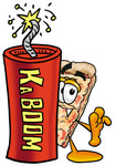 Clip Art Graphic of a Cheese Pizza Slice Cartoon Character Standing With a Lit Stick of Dynamite