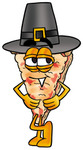 Clip Art Graphic of a Cheese Pizza Slice Cartoon Character Wearing a Pilgrim Hat on Thanksgiving