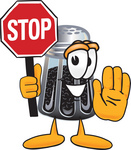 Clip Art Graphic of a Ground Pepper Shaker Cartoon Character Holding a Stop Sign