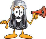 Clip Art Graphic of a Ground Pepper Shaker Cartoon Character Screaming Into a Megaphone
