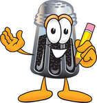 Clip Art Graphic of a Ground Pepper Shaker Cartoon Character Holding a Pencil
