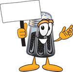 Clip Art Graphic of a Ground Pepper Shaker Cartoon Character Holding a Blank Sign