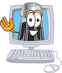 Clip Art Graphic of a Ground Pepper Shaker Cartoon Character Waving From Inside a Computer Screen