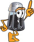 Clip Art Graphic of a Ground Pepper Shaker Cartoon Character Pointing Upwards