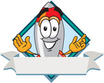 Clip Art Graphic of a Space Rocket Cartoon Character Label