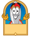 Clip Art Graphic of a Space Rocket Cartoon Character Label