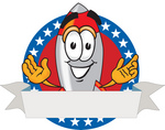 Clip Art Graphic of a Space Rocket Cartoon Character Label With Stars