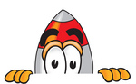 Clip Art Graphic of a Space Rocket Cartoon Character Peeking Over a Surface