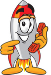Clip Art Graphic of a Space Rocket Cartoon Character Holding a Telephone
