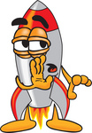 Clip Art Graphic of a Space Rocket Cartoon Character Whispering and Gossiping
