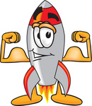 Clip Art Graphic of a Space Rocket Cartoon Character Flexing His Arm Muscles