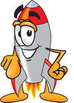 Clip Art Graphic of a Space Rocket Cartoon Character Pointing at the Viewer