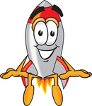 Clip Art Graphic of a Space Rocket Cartoon Character Sitting