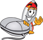 Clip Art Graphic of a Space Rocket Cartoon Character With a Computer Mouse