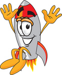 Clip Art Graphic of a Space Rocket Cartoon Character Jumping