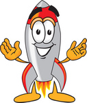 Clip Art Graphic of a Space Rocket Cartoon Character With Welcoming Open Arms