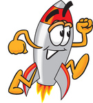 Clip Art Graphic of a Space Rocket Cartoon Character Running