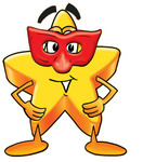 Clip Art Graphic of a Yellow Star Cartoon Character Wearing a Red Mask Over His Face