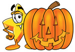 Clip Art Graphic of a Yellow Star Cartoon Character With a Carved Halloween Pumpkin