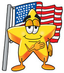 Clip Art Graphic of a Yellow Star Cartoon Character Pledging Allegiance to an American Flag