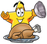 Clip Art Graphic of a Yellow Star Cartoon Character Serving a Thanksgiving Turkey on a Platter