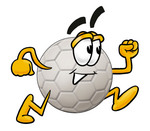 Clip Art Graphic of a White Soccer Ball Cartoon Character Running