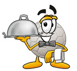 Clip Art Graphic of a White Soccer Ball Cartoon Character Dressed as a Waiter and Holding a Serving Platter